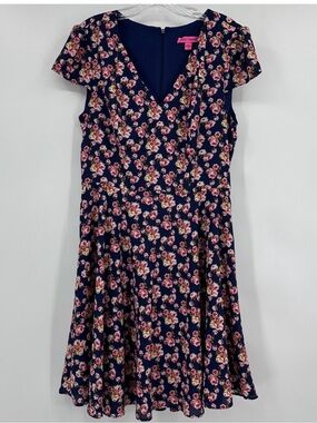 Betsy Johnson  Navy Floral Fit-and-Flare Dress